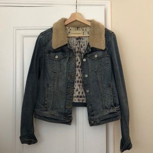 Anthropologie denim jacket with fur collar